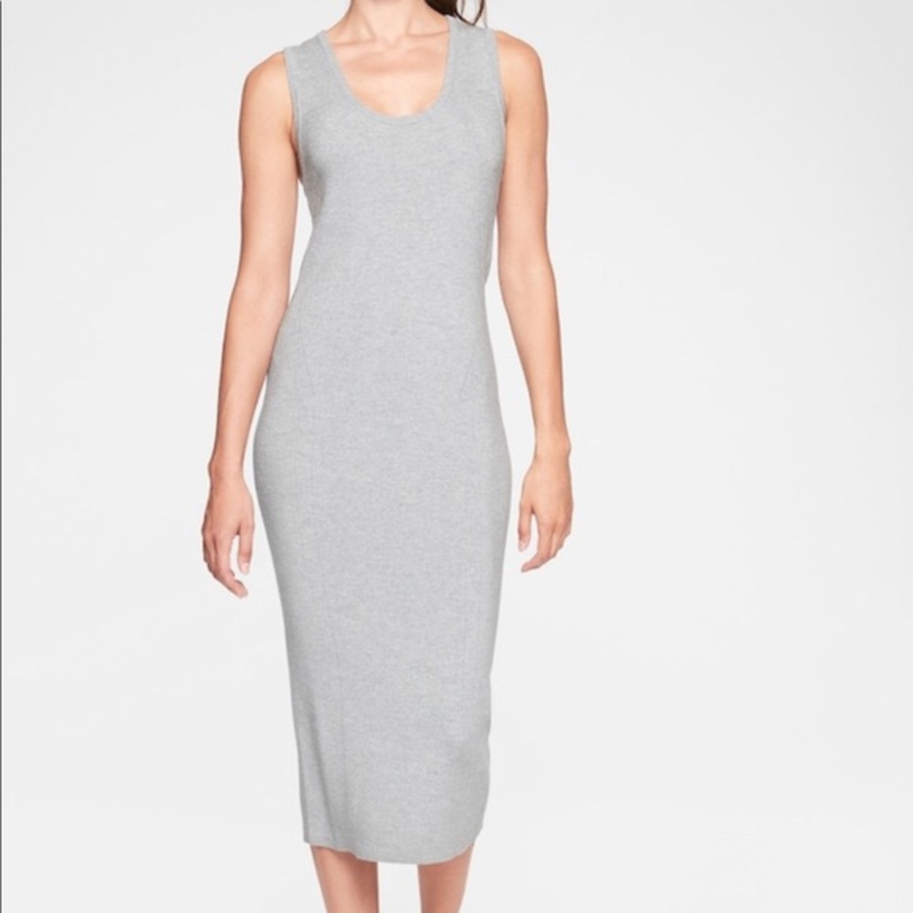 Athleta River Rib Sweater Midi Dress Grey Heather